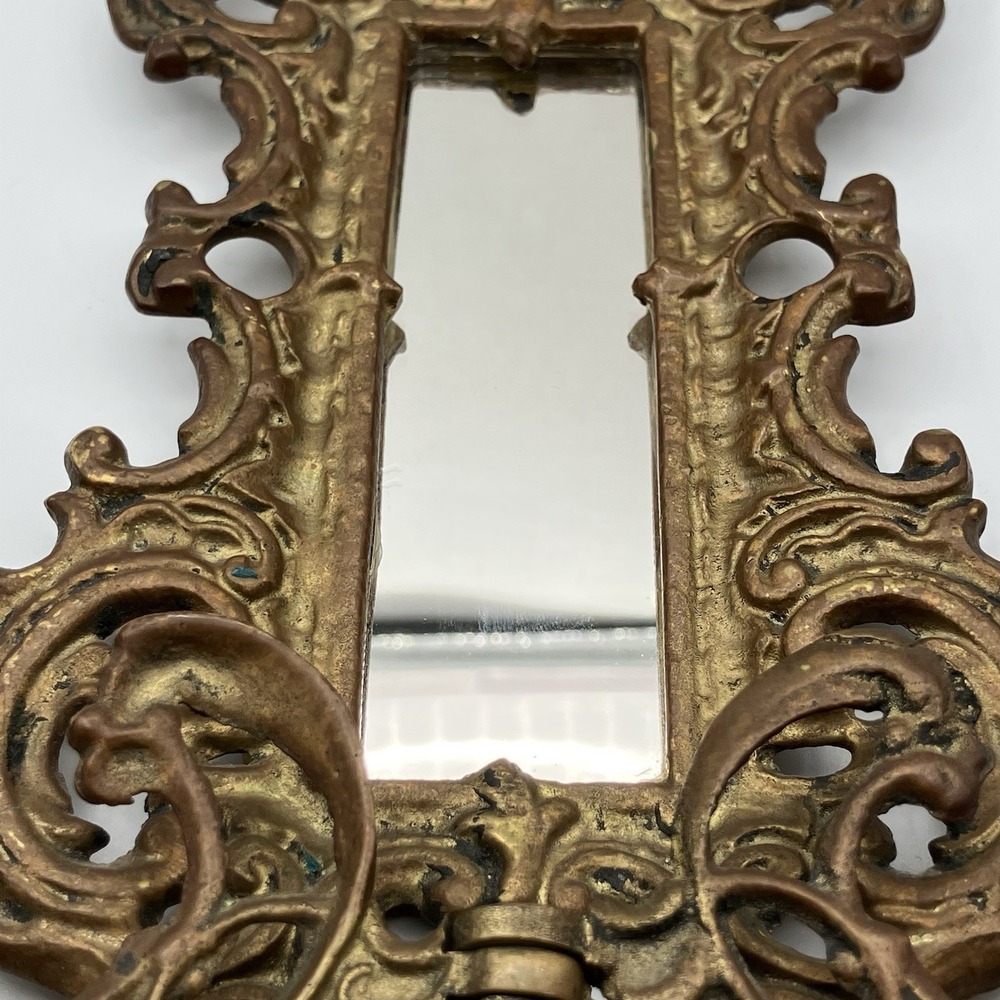 Vtg Candle Sconce / Brass With Mirror / 2 Arms / 1940s / Swedish Rococo Revival - Picture 5 of 16